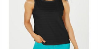 Charter Club Women's Textured Cotton Tank Top Black Size Petite L