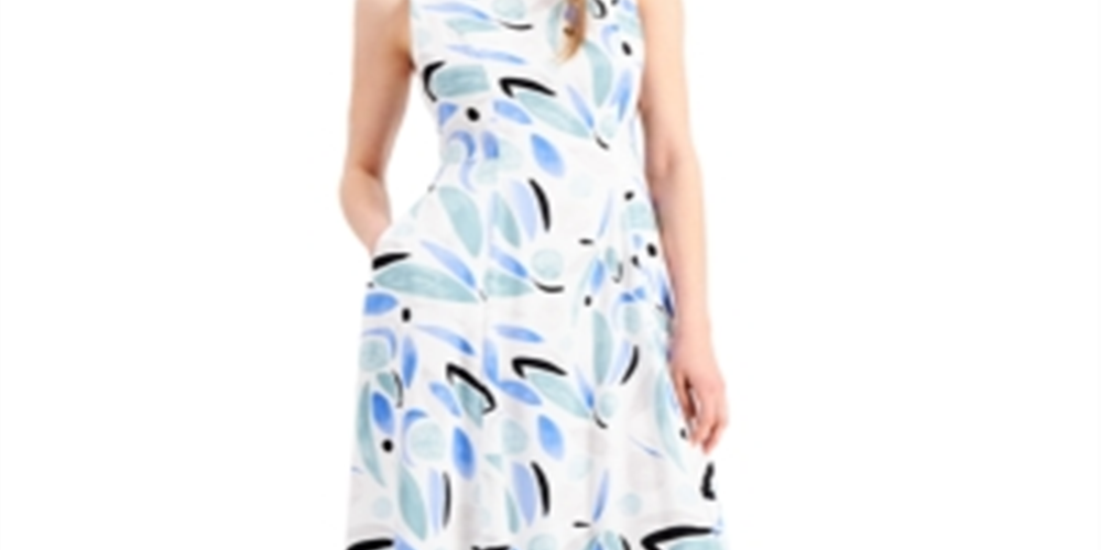 Alfani Women's Printed Fit & Flare Dress Blue Size 14 Petite