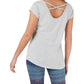 Ideology Women's Cross Back Printed Short Sleeve Jewel Neck T-Shirt Active Wear Top Gray Size Small