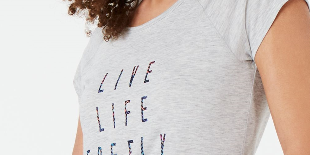 Ideology Women's Cross Back Printed Short Sleeve Jewel Neck T-Shirt Active Wear Top Gray Size Small