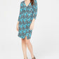 INC International Concepts Women's Turquoise Slitted Patterned 3/4 Sleeve V Neck Above the Knee Evening Sheath Dress Petites Black Size Petite Small