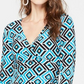 INC International Concepts Women's Turquoise Slitted Patterned 3/4 Sleeve V Neck Above the Knee Evening Sheath Dress Petites Black Size Petite Small