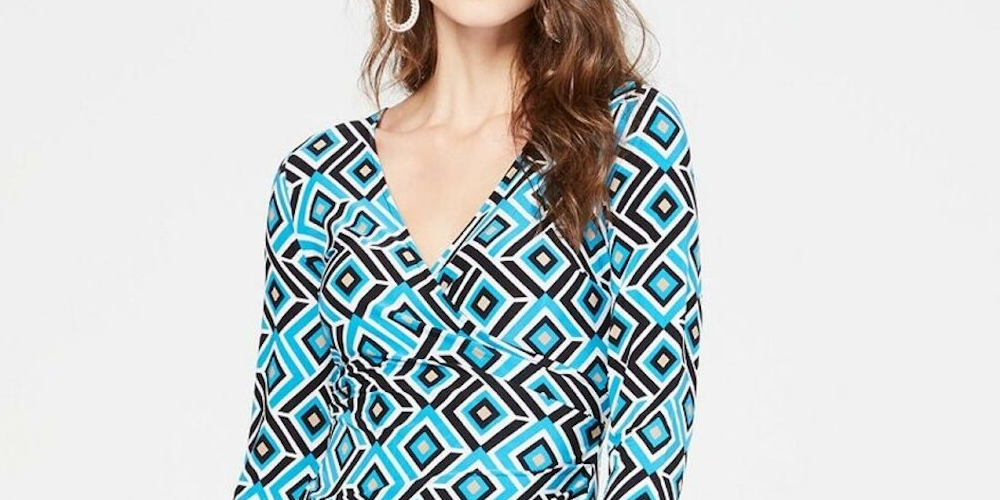 INC International Concepts Women's Turquoise Slitted Patterned 3/4 Sleeve V Neck Above the Knee Evening Sheath Dress Petites Black Size Petite Small
