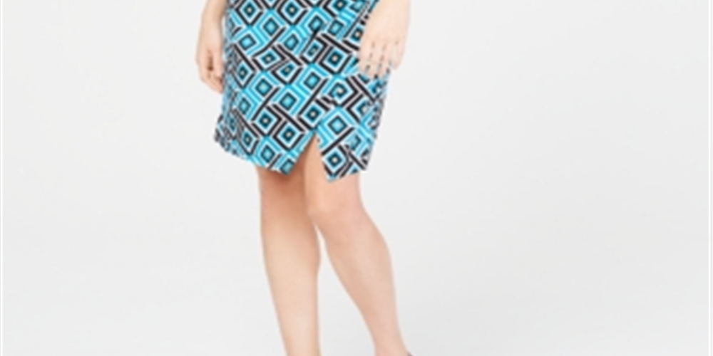 INC International Concepts Women's Turquoise Slitted Patterned 3/4 Sleeve V Neck Above the Knee Evening Sheath Dress Petites Black Size Petite Small