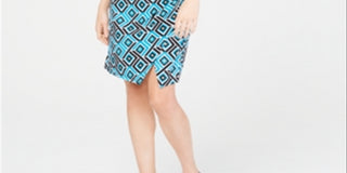 INC International Concepts Women's Turquoise Slitted Patterned 3/4 Sleeve V Neck Above the Knee Evening Sheath Dress Petites Black Size Petite Small