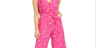 Charter Club Women's Printed Belted Jumpsuit Pink Size 16