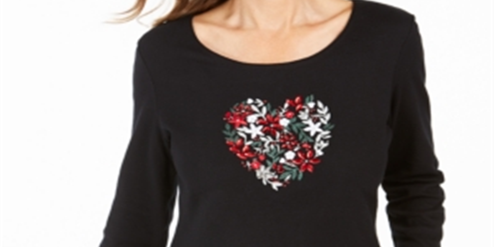Karen Scott Women's Joyful Heart Cotton Top Black Size X-Small