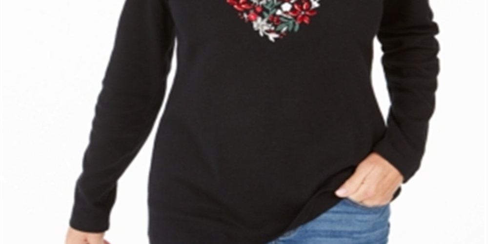 Karen Scott Women's Joyful Heart Cotton Top Black Size X-Small