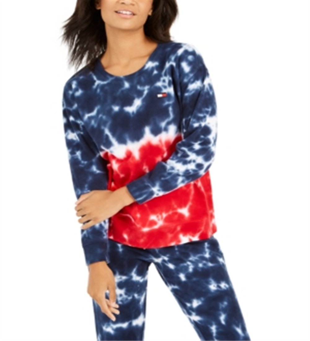 Tommy Hilfiger Women's Cotton Tie Dyed Sweatshirt Blue Size XS