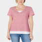 Karen Scott Women's Micro Stripes & Stars T-Shirt Red Size Petite Large