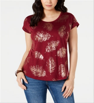 Style & Co Women's Dolman Graphic T-Shirt Red Size PP