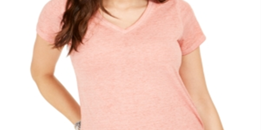 Style & Co Women's Burnout V Neck T-Shirt Brown Size Medium