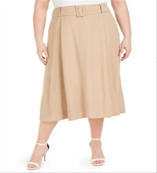 Alfani Women's Plus Belted Midi Skirt Brown Size 14W