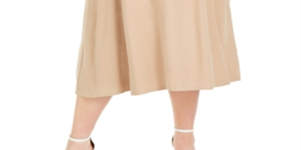 Alfani Women's Plus Belted Midi Skirt Brown Size 14W