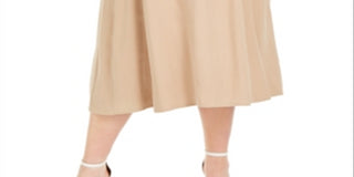 Alfani Women's Plus Belted Midi Skirt Brown Size 14W