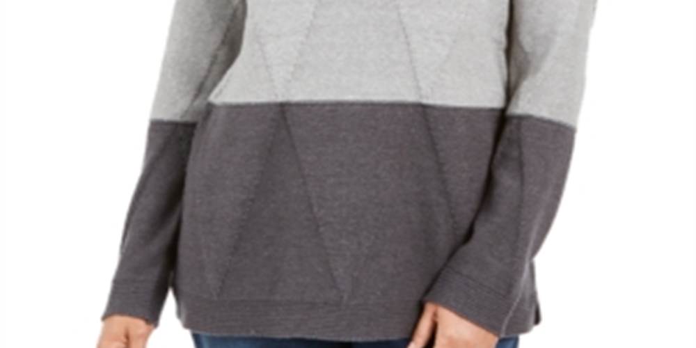 Karen Scott Women's Grace Colorblocked Sweater Gray Size Medium