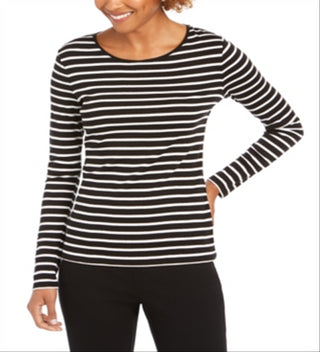Charter Club Women's Metallic Stripe Top Black Size X-Small