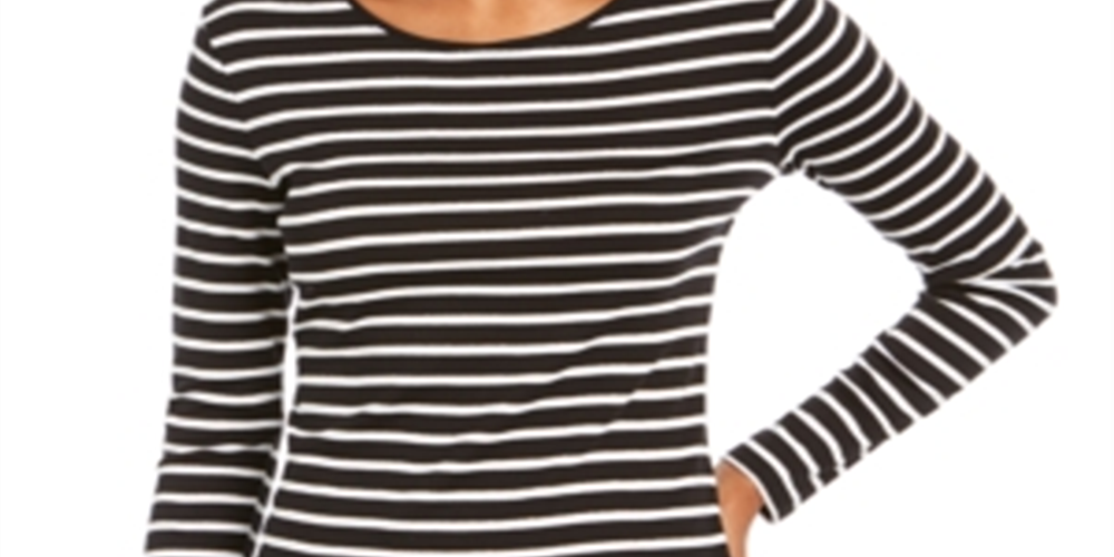 Charter Club Women's Metallic Stripe Top Black Size X-Small