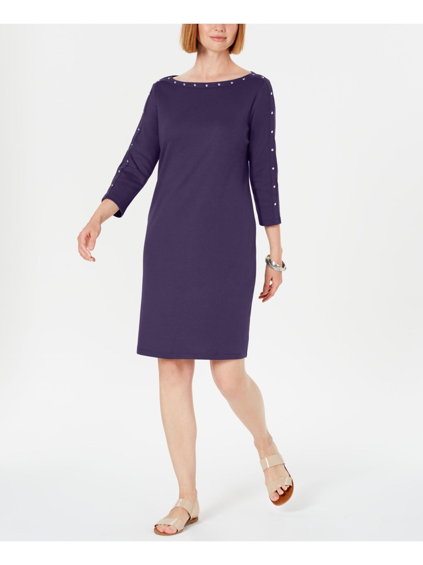 Karen Scott Women's Boat Neck Studded Dress Purple Size Petite L