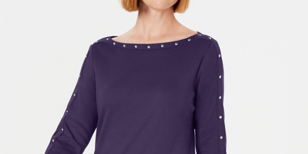 Karen Scott Women's Boat Neck Studded Dress Purple Size Petite L