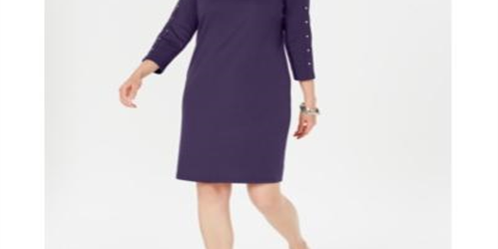 Karen Scott Women's Boat Neck Studded Dress Purple Size Petite L