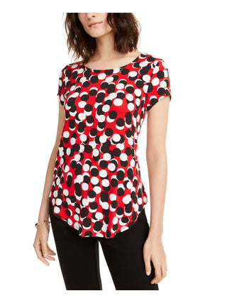Alfani Women's Printed Round Hem T-Shirt Red Size Petite Medium