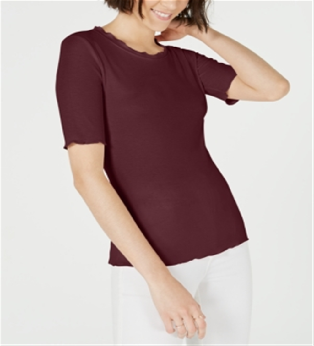 Maison Jules Women's Crewneck Elbow Sleeve Top Red Size XX-Large