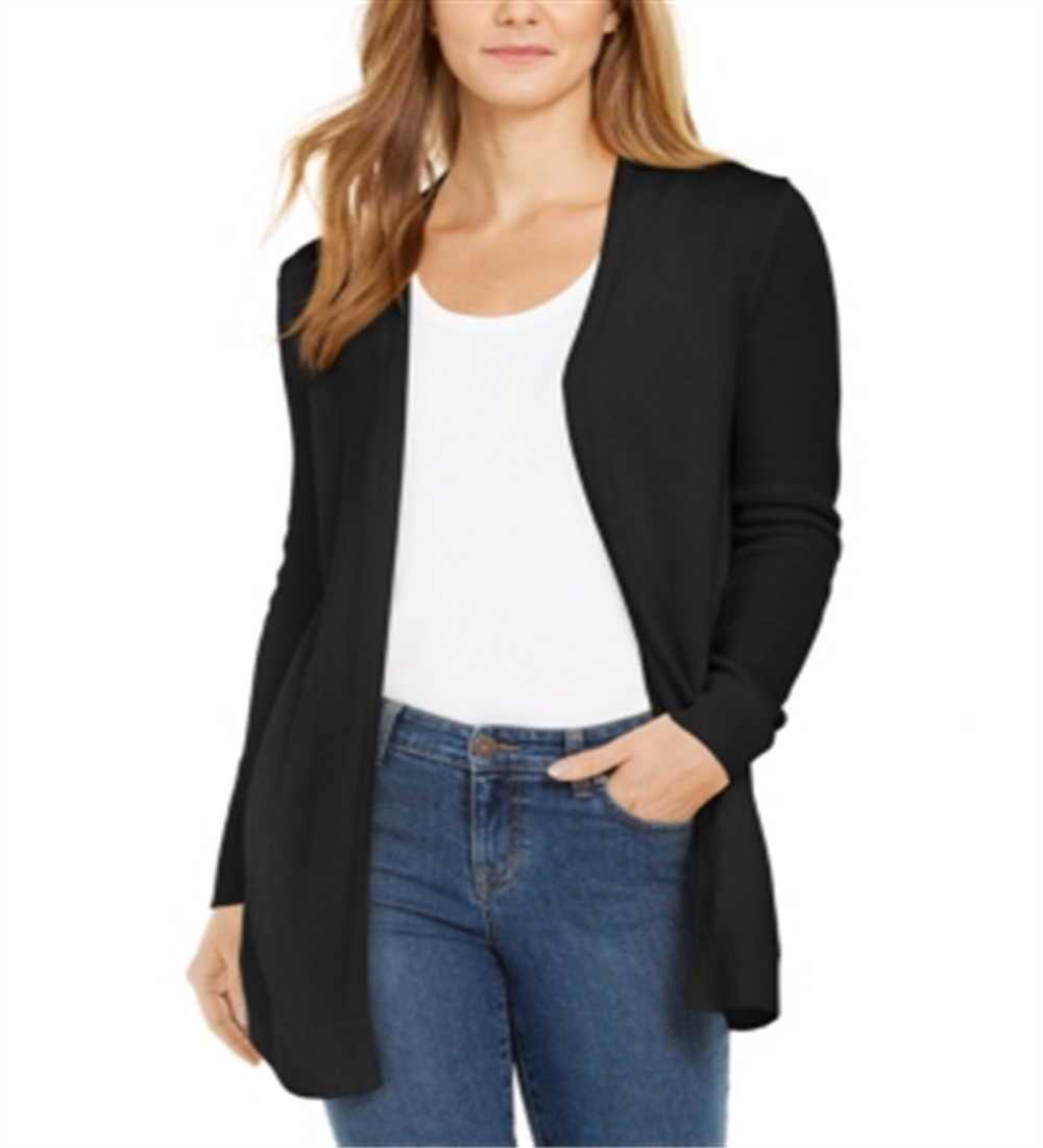 Charter Club Women's Open Front Curved Hem Completer Sweater Black Size X-Small