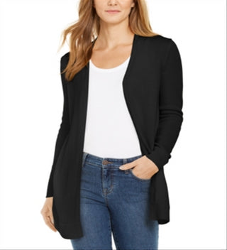 Charter Club Women's Open Front Curved Hem Completer Sweater Black Size X-Small