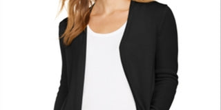 Charter Club Women's Open Front Curved Hem Completer Sweater Black Size X-Small