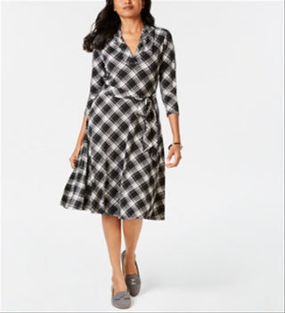 Charter Club Women's Plaid Fit & Flare Dress Black Size Petite XL