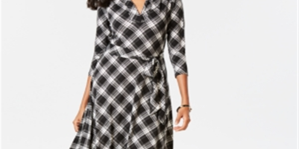 Charter Club Women's Plaid Fit & Flare Dress Black Size Petite XL