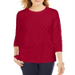 Karen Scott Women's Sport Textured Dot 3/4 Sleeve Top Red Size X-Small