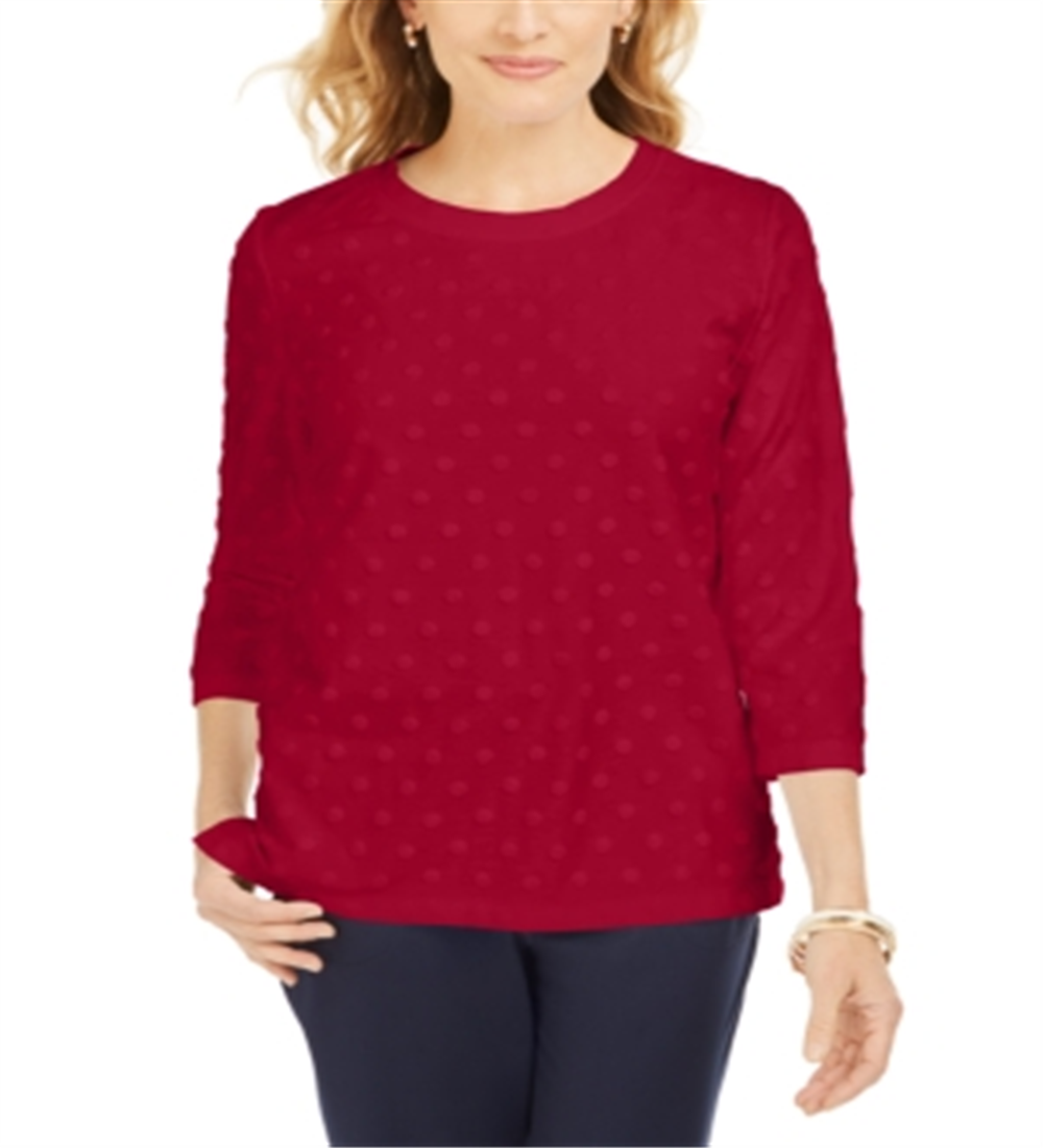 Karen Scott Women's Sport Textured Dot 3/4 Sleeve Top Red Size X-Small