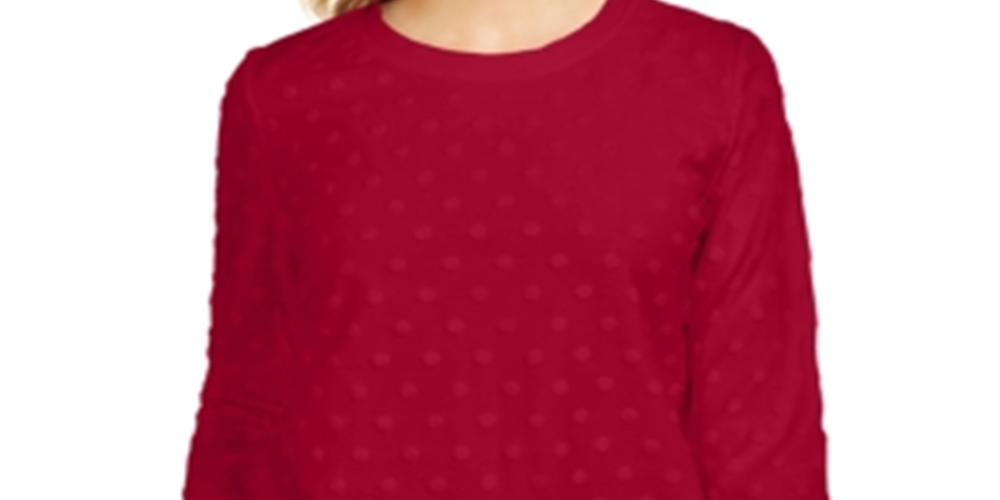 Karen Scott Women's Sport Textured Dot 3/4 Sleeve Top Red Size X-Small