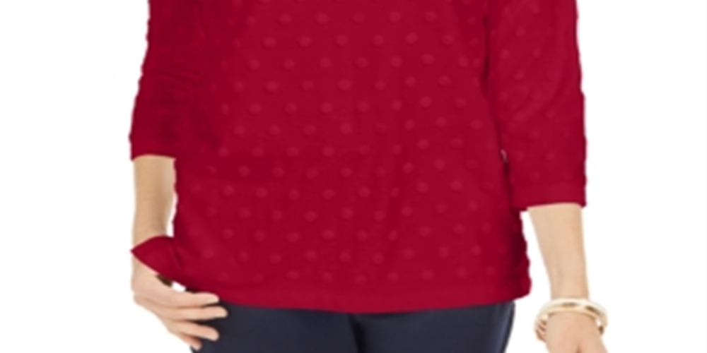Karen Scott Women's Sport Textured Dot 3/4 Sleeve Top Red Size X-Small