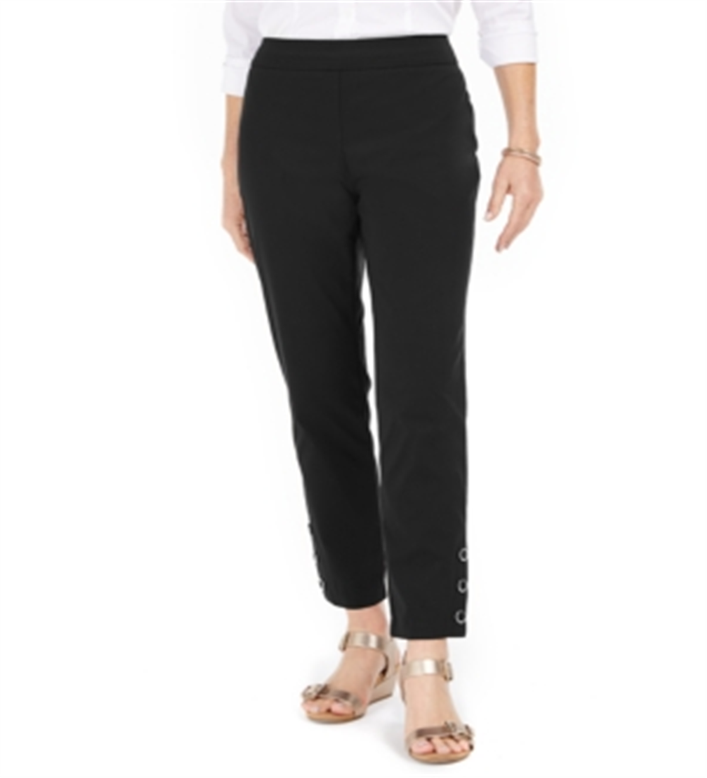 JM Collection Women's Tummy Control Snap Hem Pants Black Size Petite Small