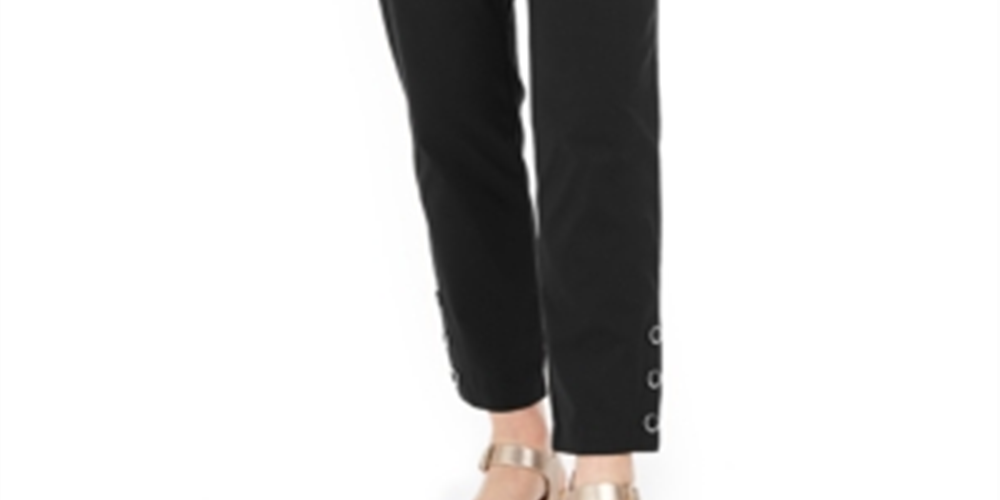 JM Collection Women's Tummy Control Snap Hem Pants Black Size Petite Small