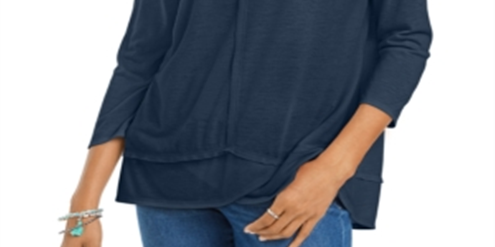 Style & Co Women's Seam Detail High Low Top Blue Size X-Small