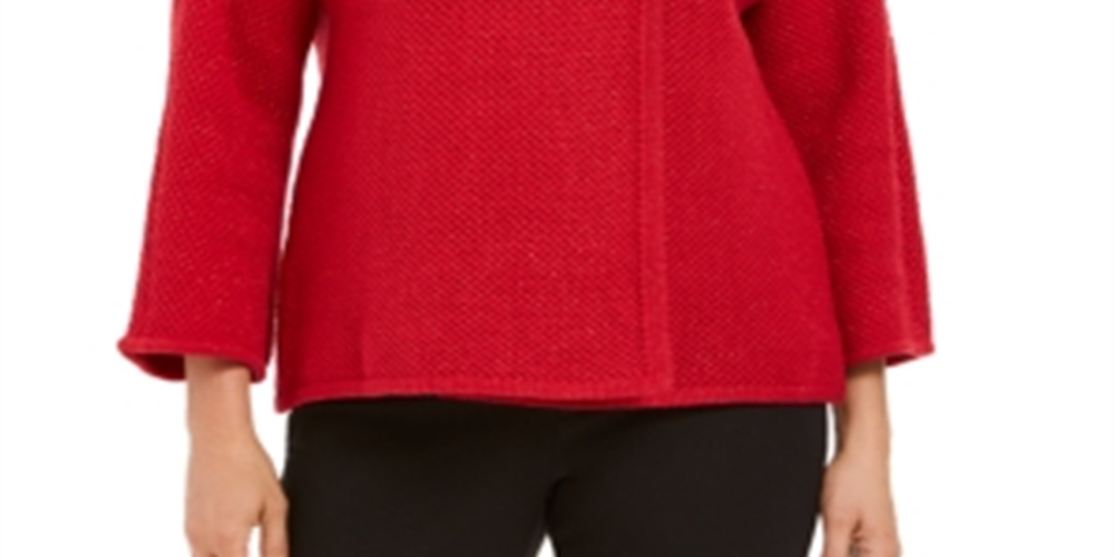 JM Collection Women's Solid Long Sleeve Crew Neck Wrap Evening Sweater Red Size Small