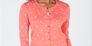 Charter Club Women's Printed Button Down Cardigan Pink Size X-Large