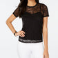 Thalia Sodi Women's Lace Short Sleeve Crew Neck Top Black Size Small