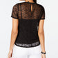 Thalia Sodi Women's Lace Short Sleeve Crew Neck Top Black Size Small
