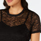 Thalia Sodi Women's Lace Short Sleeve Crew Neck Top Black Size Small