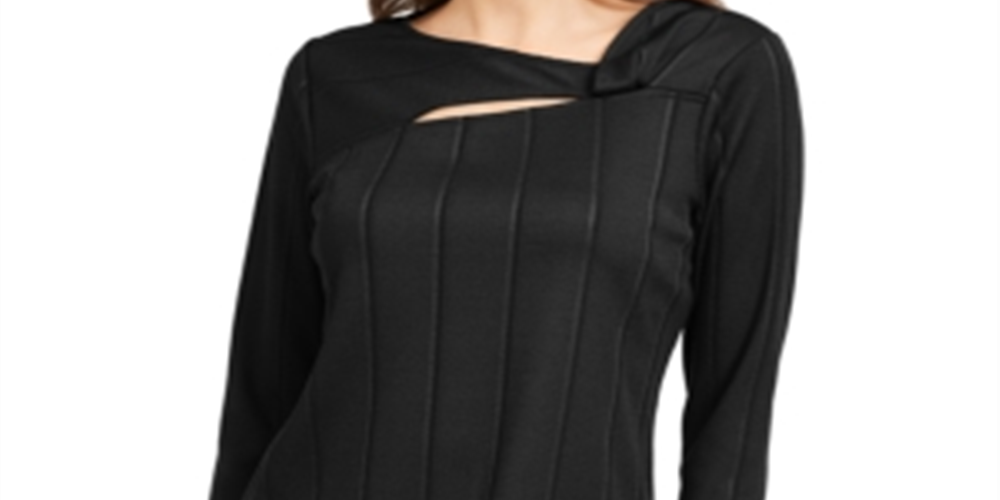 Alfani Women's Solid Twist Neck Top Black Petite Small