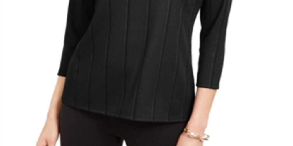 Alfani Women's Solid Twist Neck Top Black Petite Small