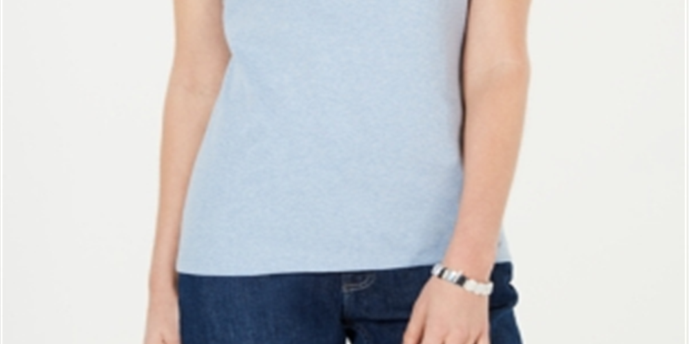 Karen Scott Women's Embellished Flag Cotton T-Shirt Blue Size Medium