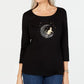 Karen Scott Women's Cotton Beaded Tee Black Size Petite Small