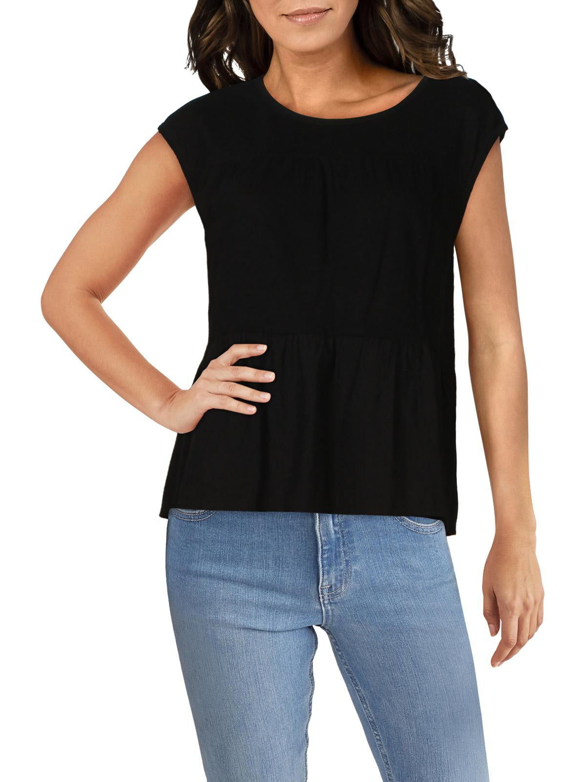 Style & Co Women's Crewneck Knit Peplum Top Black Size Medium