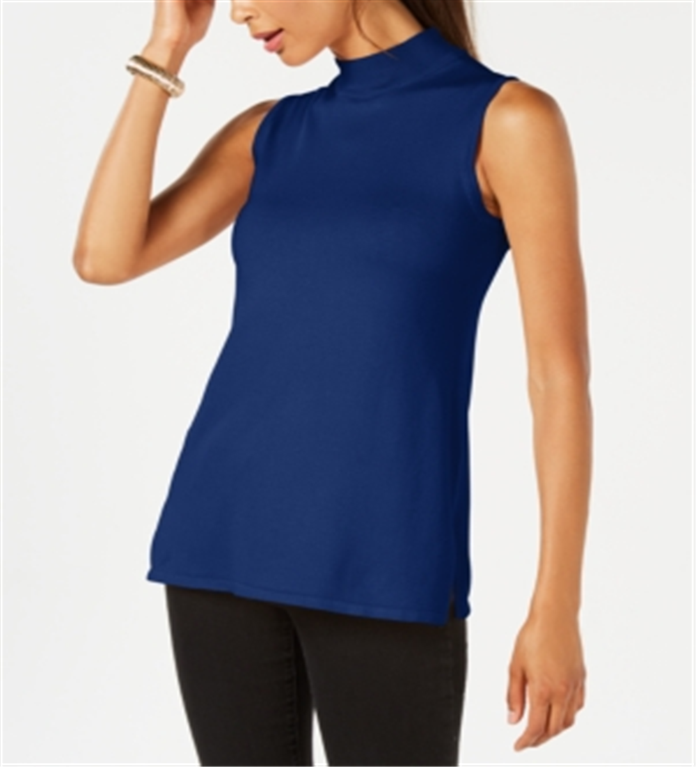 JM Collection Women's Sleeveless Mock Turtleneck Sweater Blue Size Medium